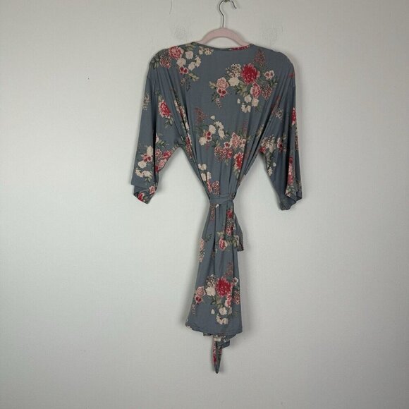 Flora by Flora Nikrooz Robe Knit Floral Blue Pink Short Size Medium - Picture 4 of 4